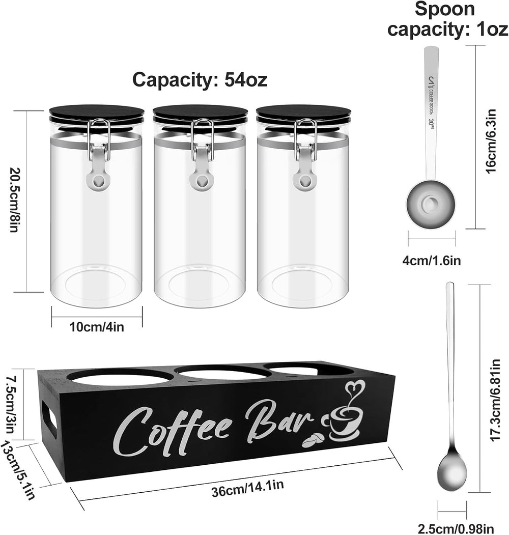 MACIFECI Glass Coffee Containers with Shelf Coffee Station Organizer 54oz Bla...