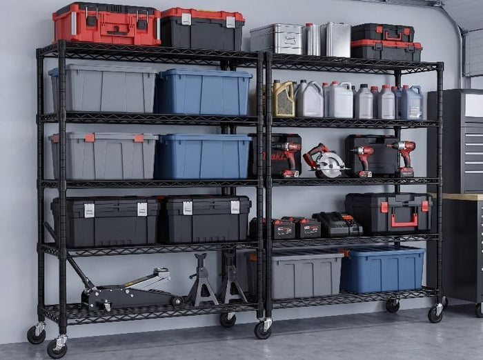 PrimeZone 74" H Wire Shelving 1250lbs 5 Tier Storage Shelves with Wheels