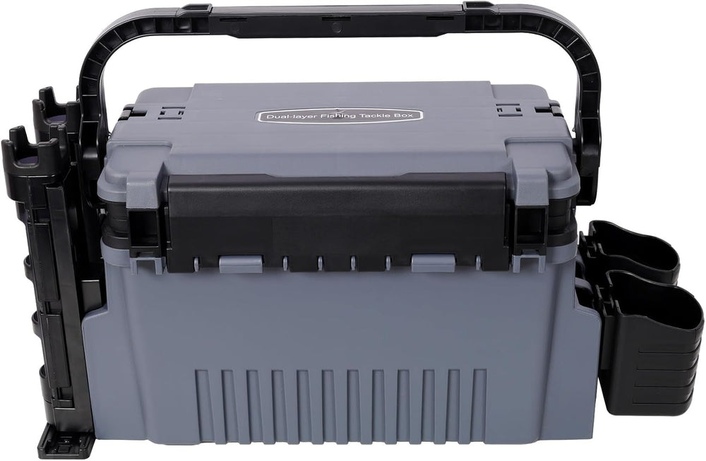 Dual-layer Fishing Tackle Box, Portable Tackle Storage Box Organizer with 2 R...