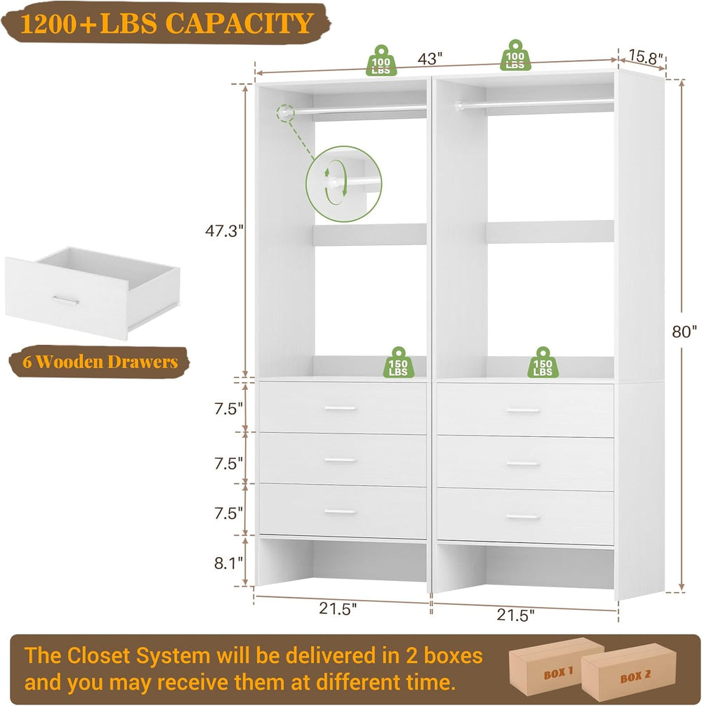 Aheaplus Closet System Closet Organizer, 3.6FT Closets, Set of 2， White