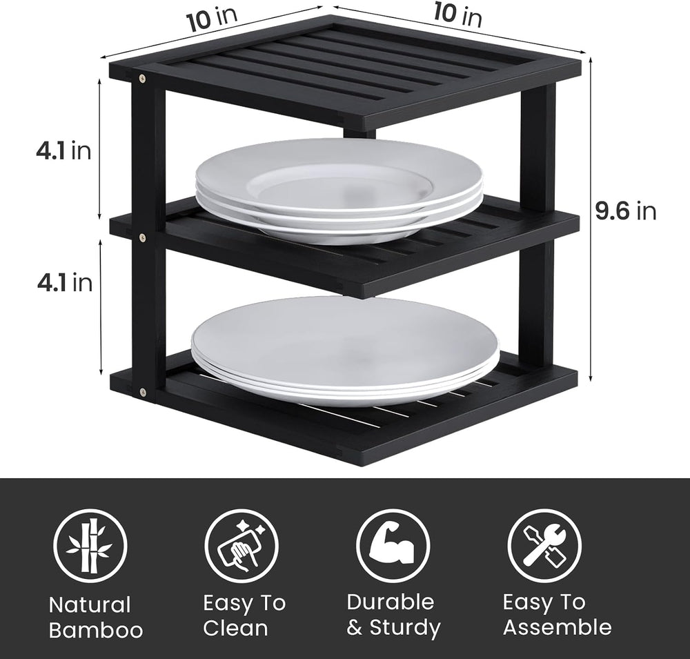 4 Pack Bamboo Corner Shelf,3 Tier Kitchen Cabinet Organizer for Plates and Di...