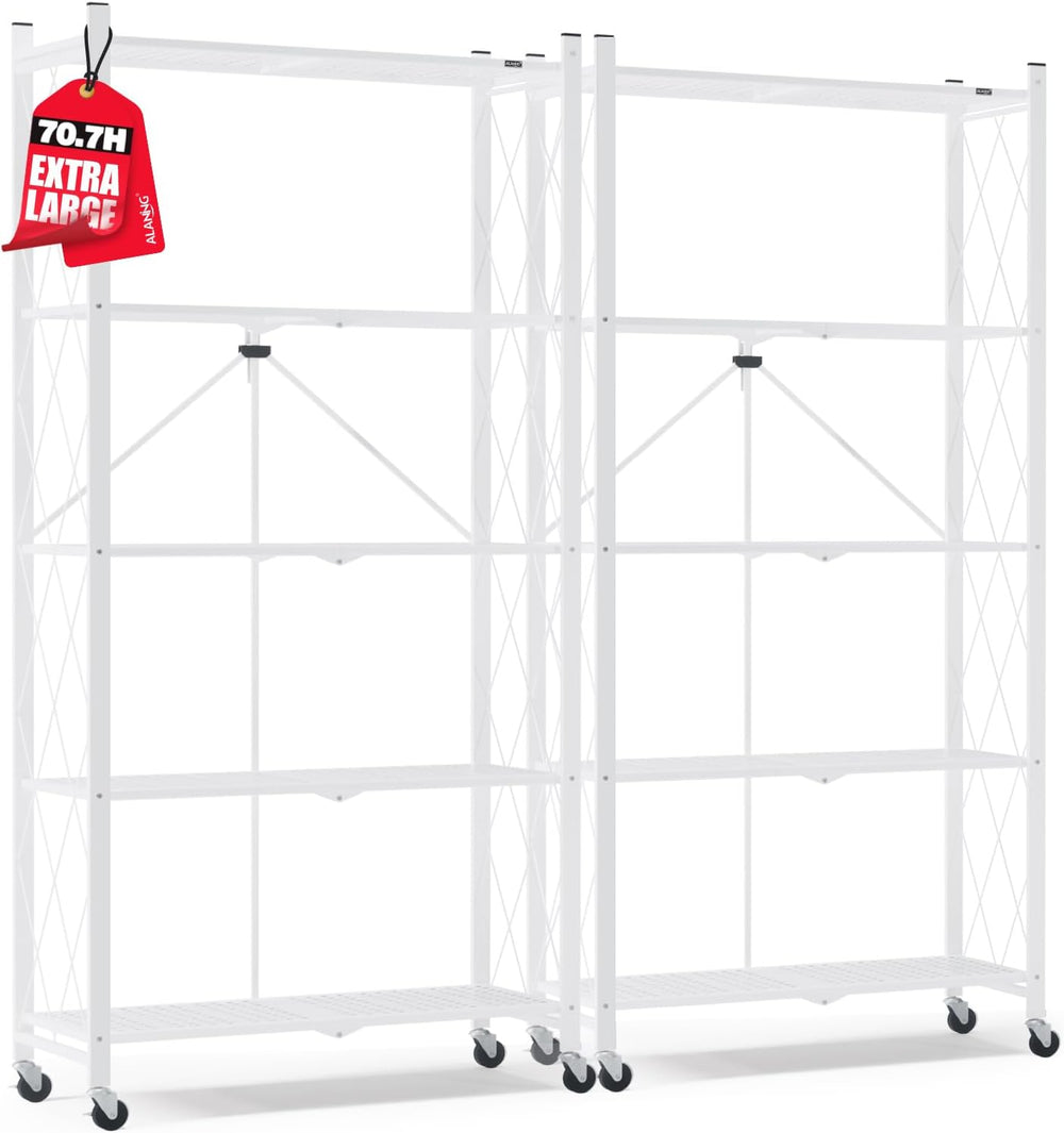 ALANNG 70.7" H Metal Storage Shelves, 5 Tier Folding Shelf on Wheels