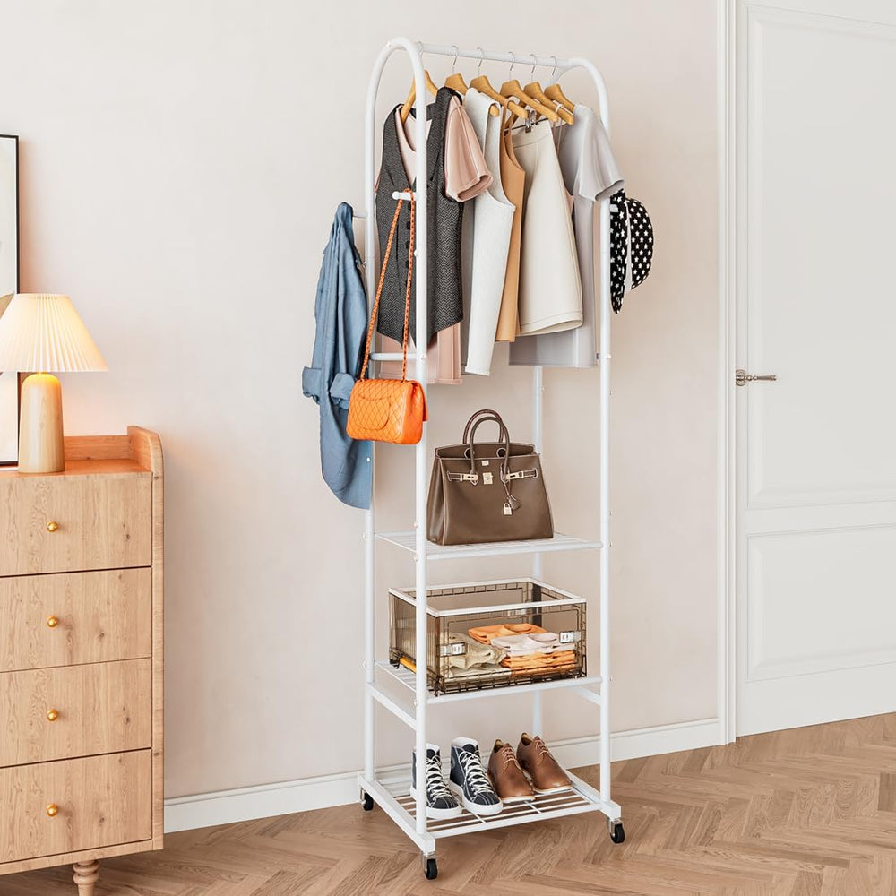 SUOERNUO Rolling Clothes Rack Clothing Rack With 3 Tier Metal Shelves