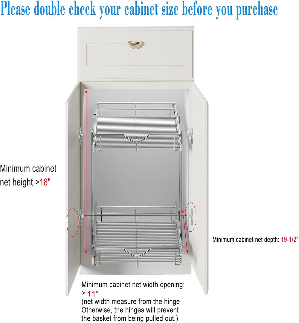 DINDON 2 Tier Pull Out Cabinet Organizer (11" W x 18" D) Heavy-Duty...