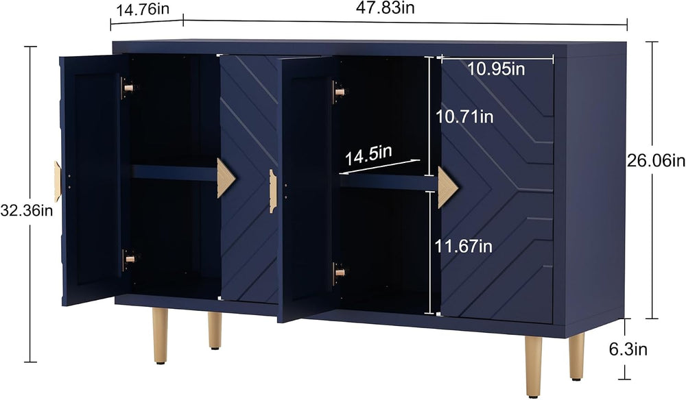 HLR 48'' Modern Sideboard Buffet Storage Cabinet with 4 Doors, Blue
