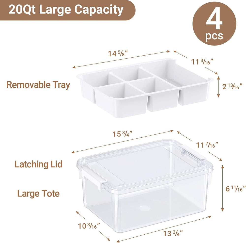 80Qt Stackable Storage Bins with Lids Trays Craft Box Organizers, 4Pack,WH