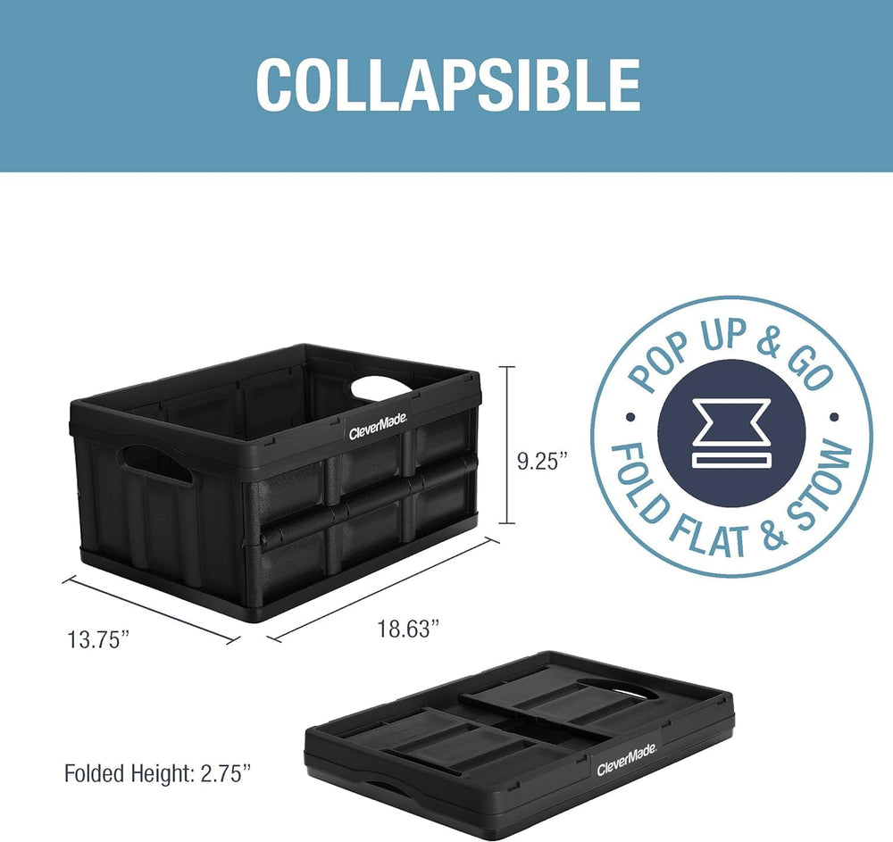 CleverMade Collapsible Storage Bins, 32L 3 Pack, 66 lb Stackable, Obsidian