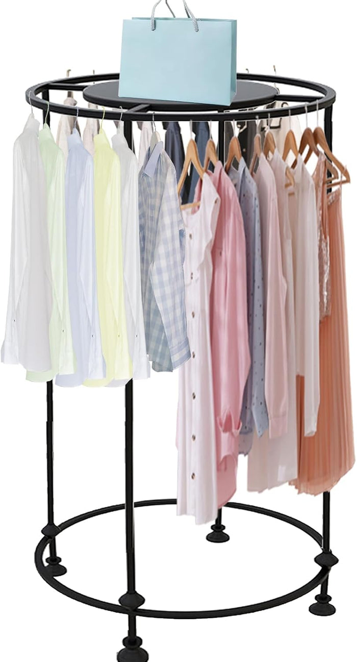 Round Clothing Rack, Floor Standing Garment Display Retail Rack with Topper