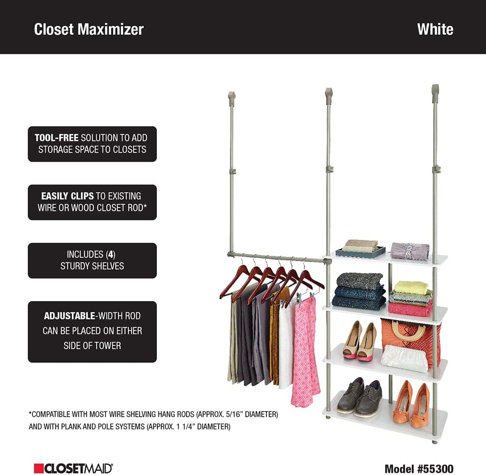 ClosetMaid® Maximizer™ Closet Accessory, Add Adjustable Storage Space, 4 Shel...