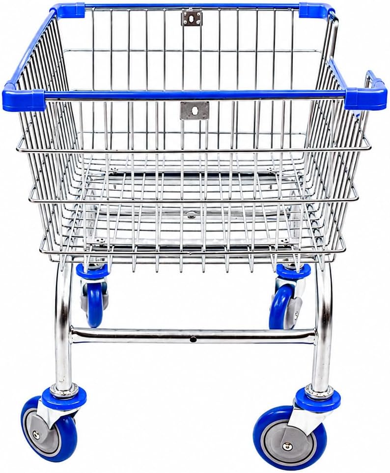 Laundry Cart Chrome Coated with Double Pole Rack, 2.5-Bu (Red or Blue Trim) (...