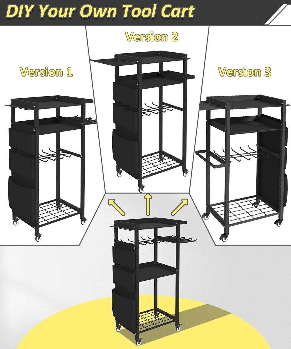 4-Tier Rolling Power Tool Organizer Storage Cart, Garage Organization on Whee...