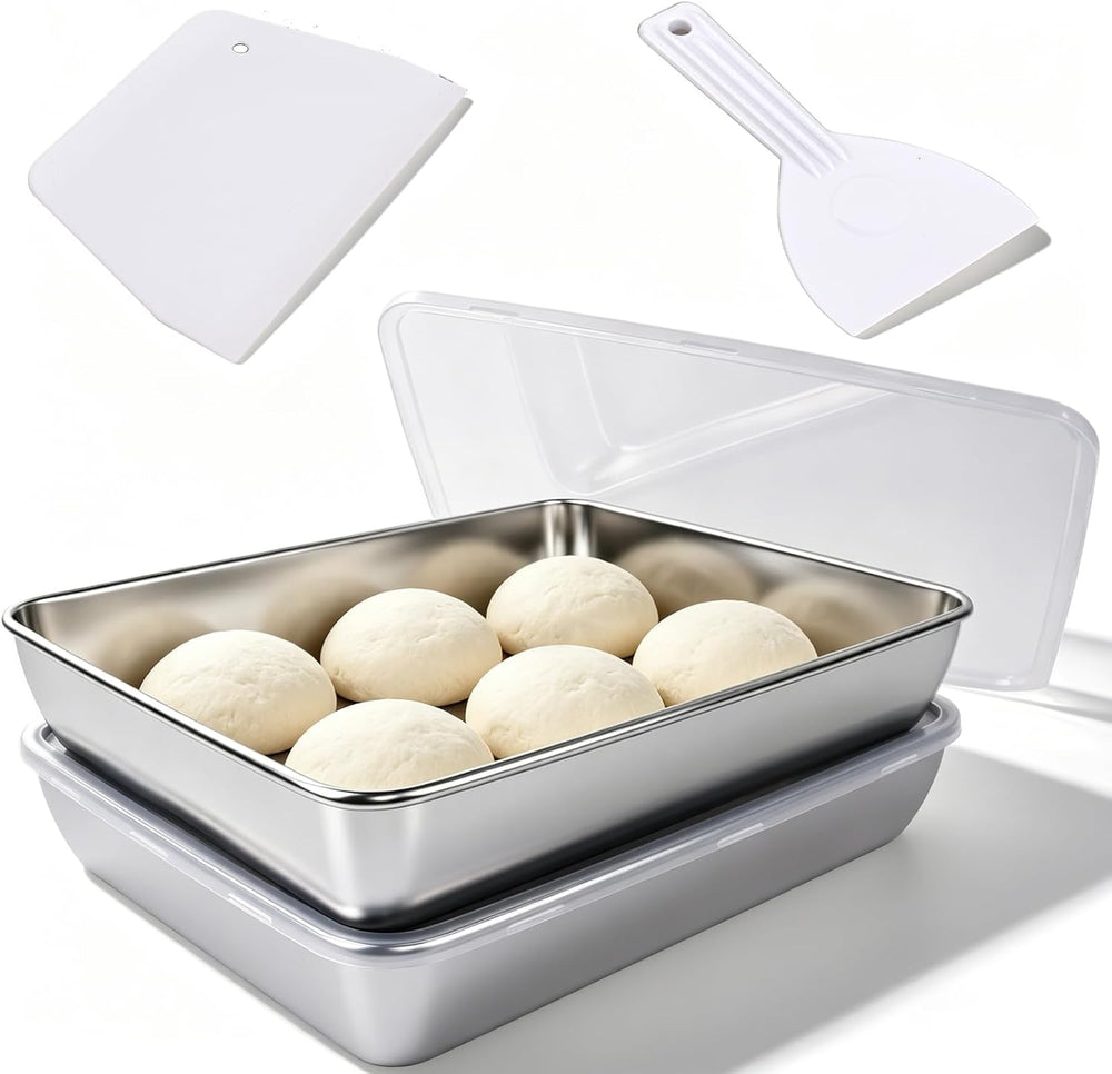 2 PCS Pizza Dough Proofing Box Kit, 14.2x11 Inches 304 Stainless Steel Dough ...