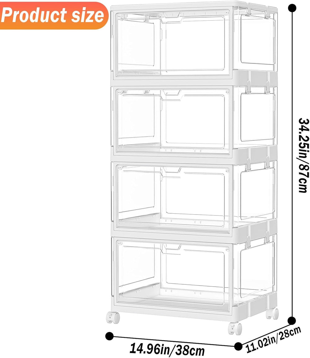 4 Tier Plastic Storage Bins with Lid 23QT, Stackable Storage Containers with ...