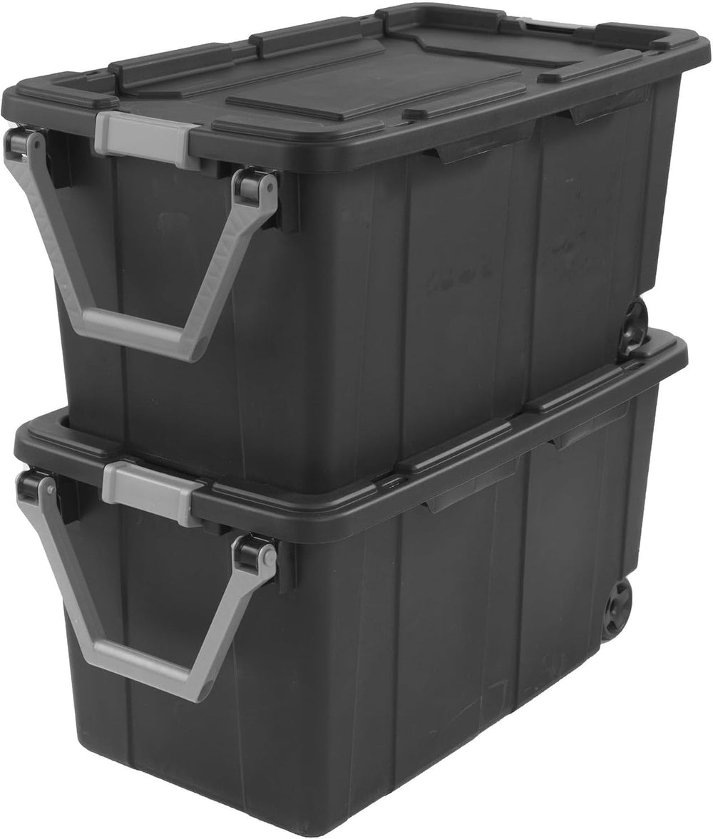 40-Gallon Industrial Storage Bin with Wheels, Heavy-Duty Resin Plastic Tool B...