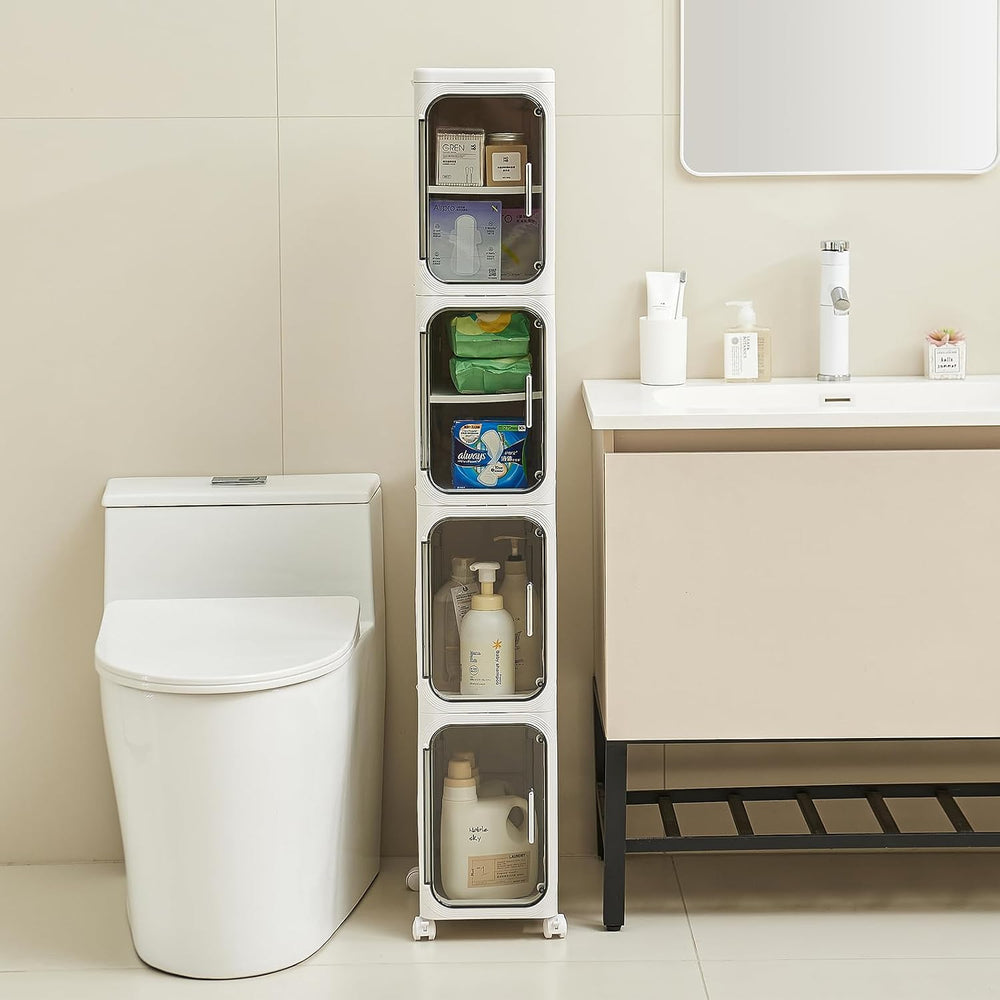 UFORU Tall Narrow Storage Cabinet,Slim Organizer with Magnetic Doors&Wheels