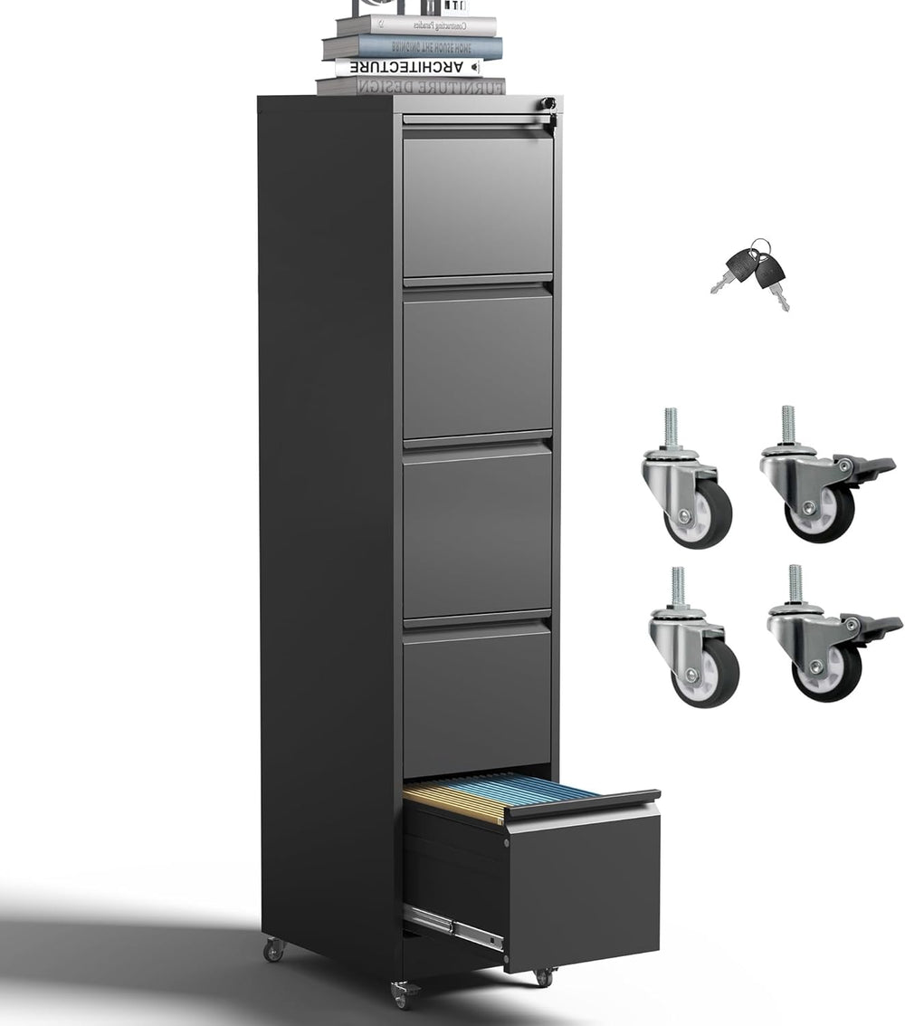5-Drawer Mobile File Cabinet with Lock and Wheels
