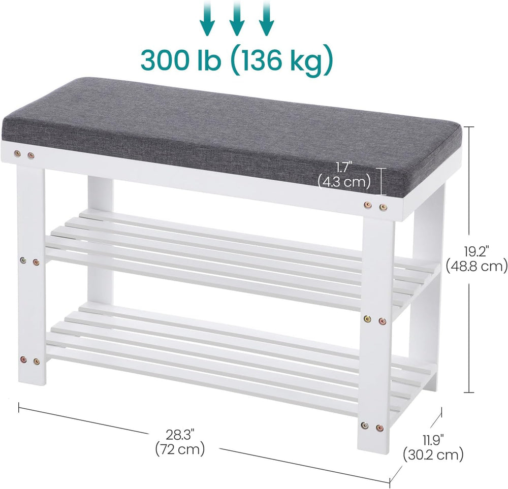 SONGMICS Bamboo Shoe Bench, 3-Tier Shoe Rack, 11.9 x 28.3 x 19.2 Inches