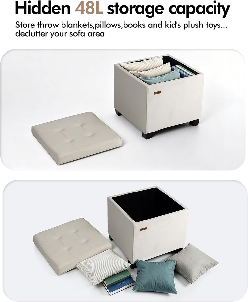 ABHENG Steel Frame Square Ottoman with Storage Off White UASND64W