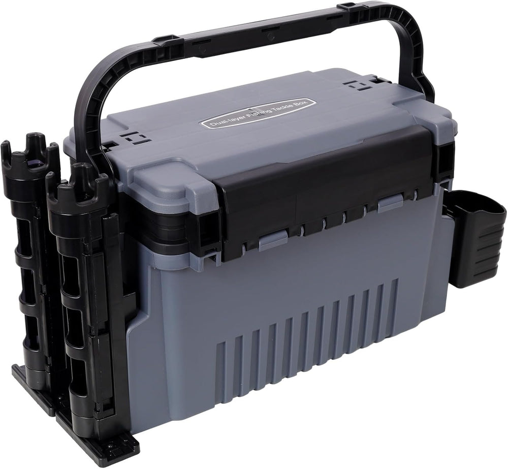 Dual-layer Fishing Tackle Box, Portable Tackle Storage Box Organizer with 2 R...