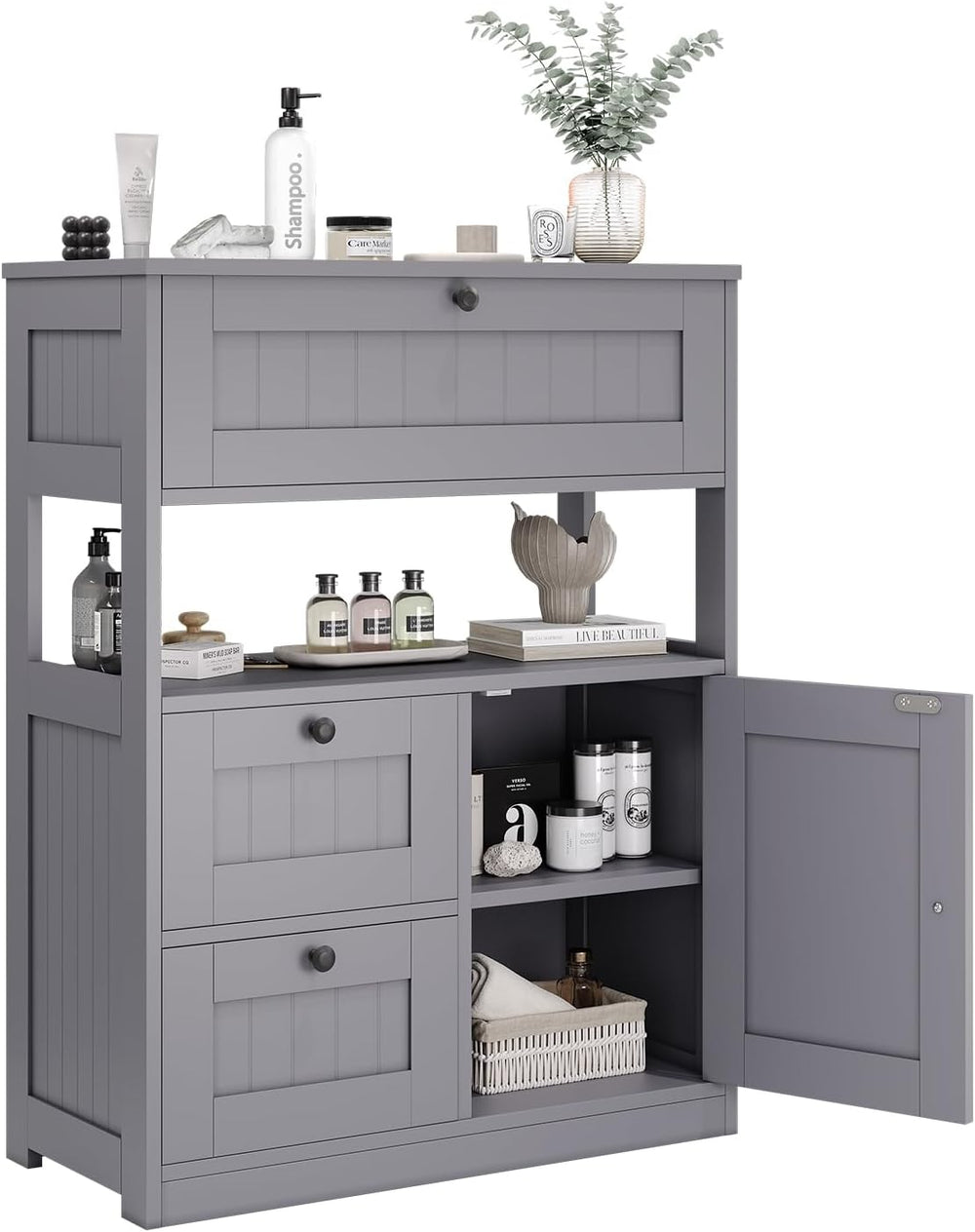 GRUSIGN Bathroom Cabinet, Modern Bathroom Floor Storage Cabinet Organizer wit...