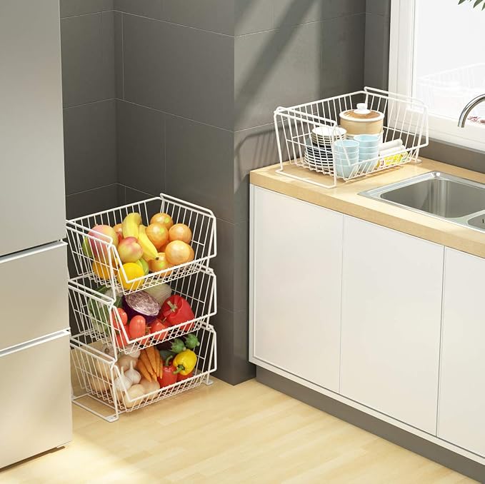 PUSDON Stackable Metal Storage Carts, Dual Use Shelf