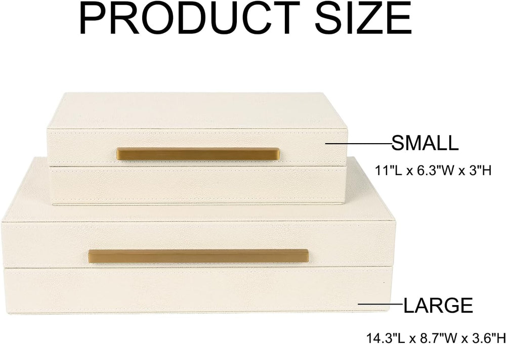 Beige Shagreen Decorative Storage Boxes – Set of 2 Faux Leather Jewelry &...
