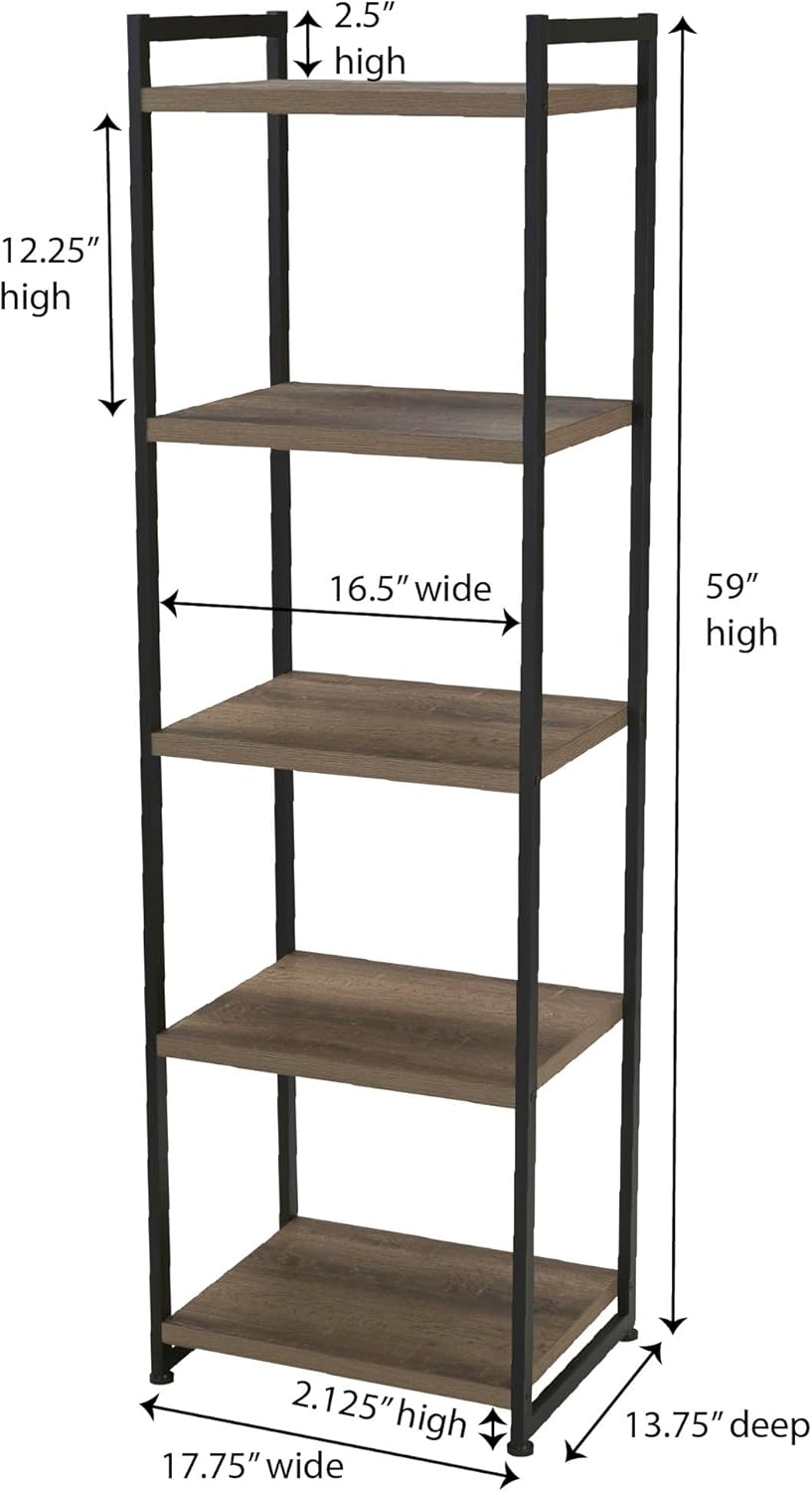 Household Essentials 5 Tier Storage Tower Metal, Grey Shelf – Black Frame, As...