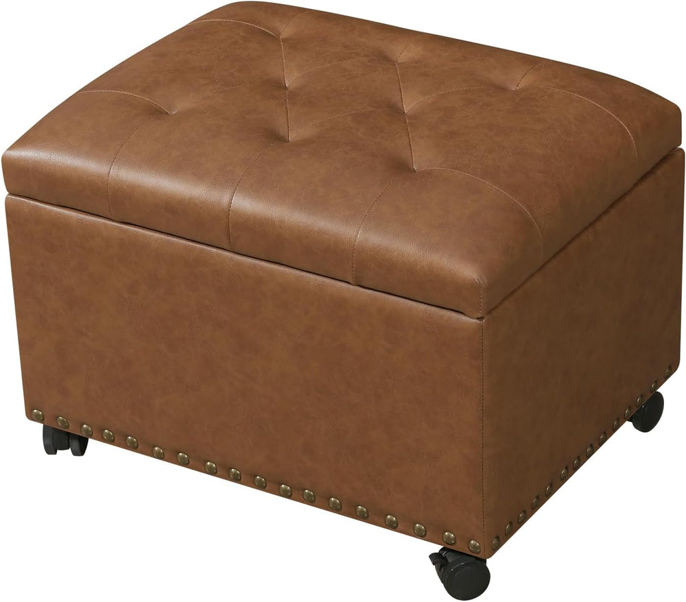 Leather Ottoman with Storage Small Storage Ottoman with Wheels