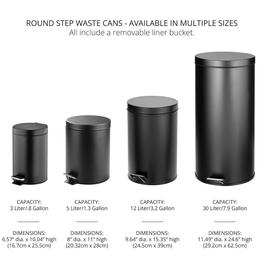 mDesign 3.2 Gallon/12 Liter Round Metal Step Trash Wastebasket, Garbage Conta...