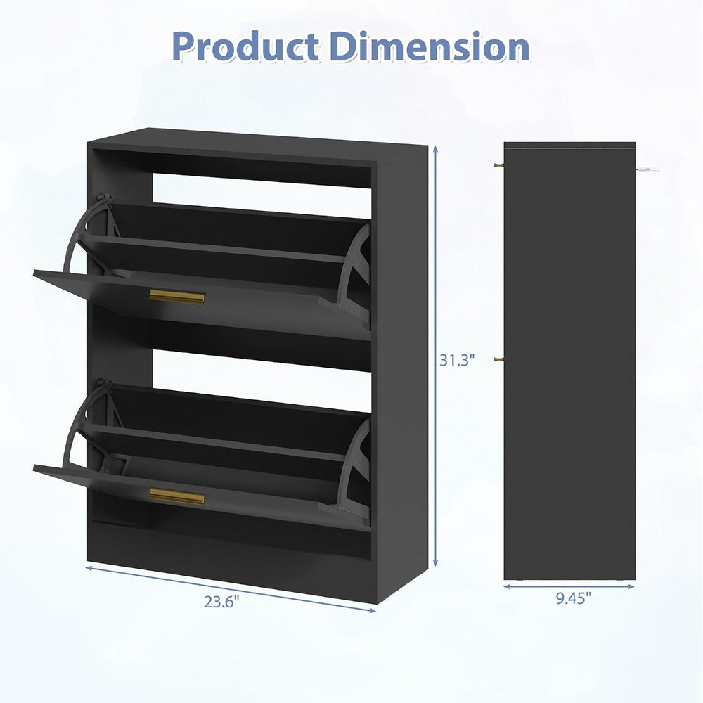 Shoe Storage Cabinet with 2 Flip Drawers and Rectangular Base, Black丨Modern S...