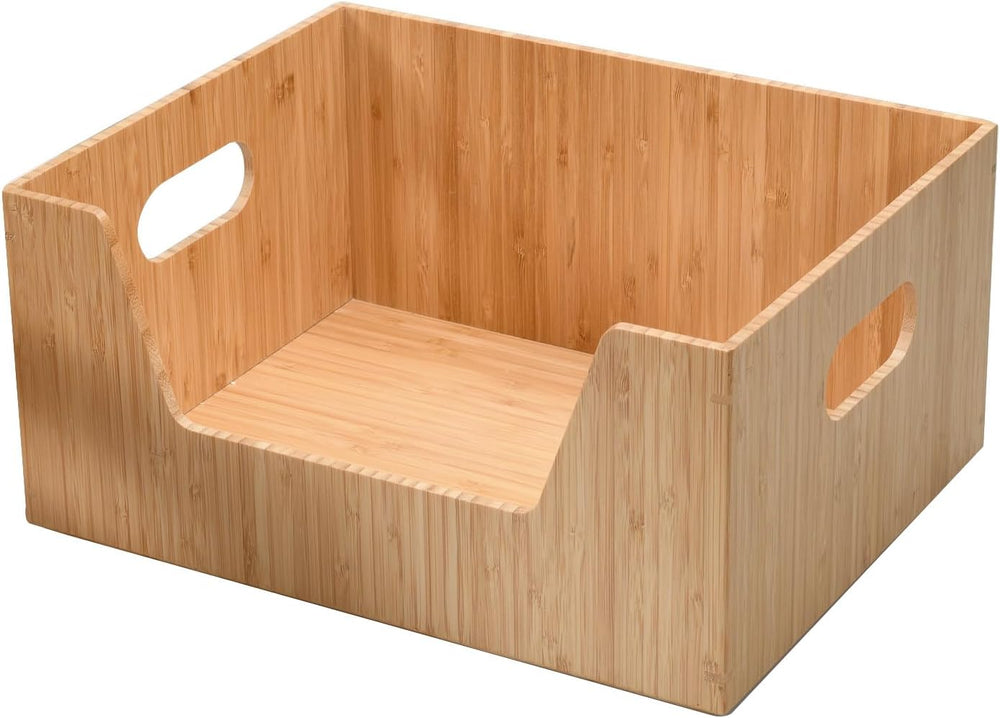 MobileVision Bamboo Storage Box with Open Front Stackable Bin Organizer to us...
