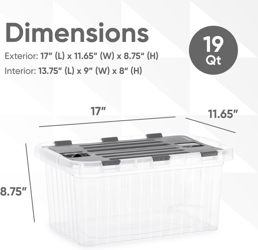 Superio Clear Storage Boxes with Attached Lids, Plastic Container Bins with H...