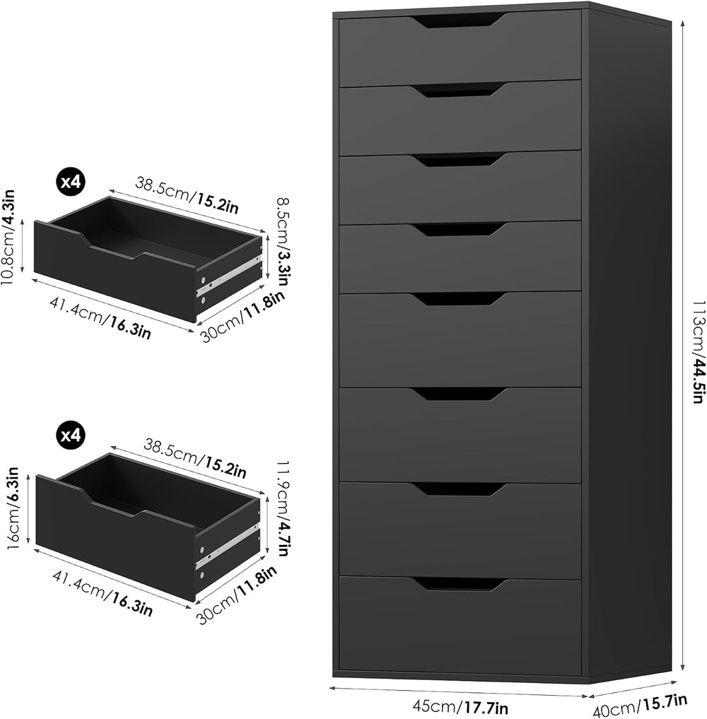 FACBOTALL 44.5" Tall Black Dresser, 8 Drawer Dresser with Groove Handles