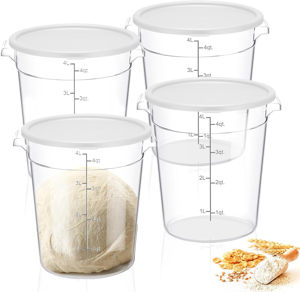 Suclain 4 Pcs 4 Qt Proofing Containers, Food Storage with Lids