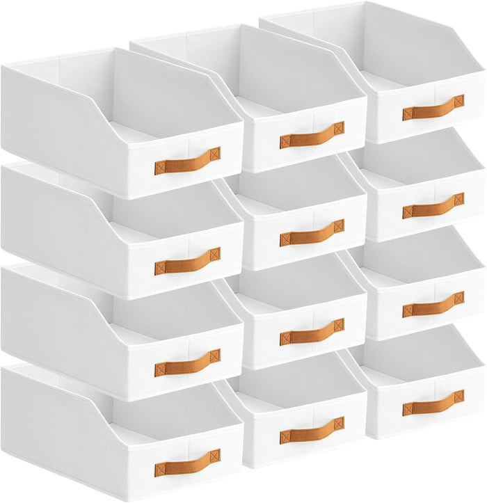 Homsorout Fabric Storage Bins for Organizing - 12 Pack Large Trapezoid Collapsible Storage Bins with Front Handle, Closet Organizers and Storage for Bedroom, Home Shelves, Small Spaces, White