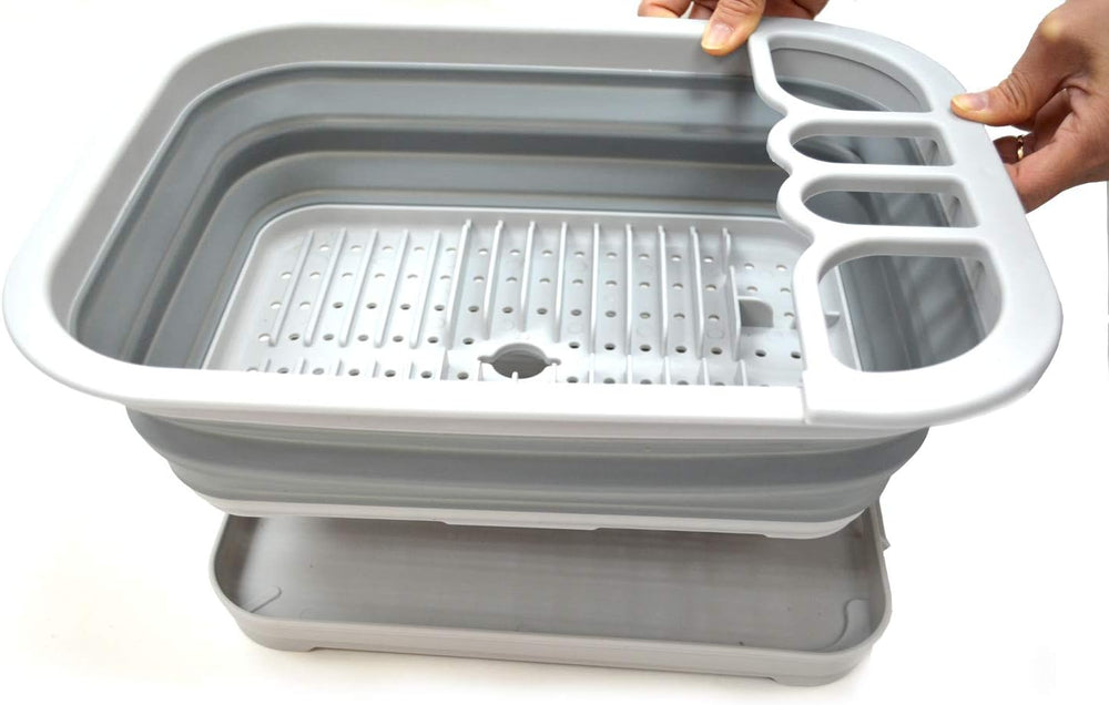 SAMMART Set of 2 Collapsible Dish Drainer with Drainer Board - Foldable Dryin...