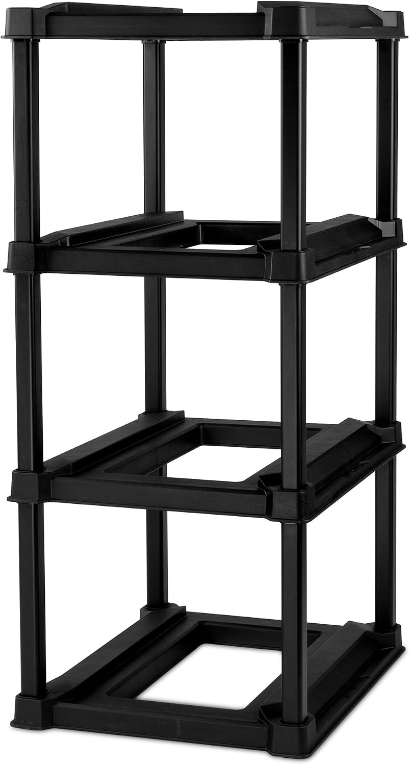 Sterilite 4-Tier Tote Rack with 4-Pack 27 Gallon Industrial Storage Totes