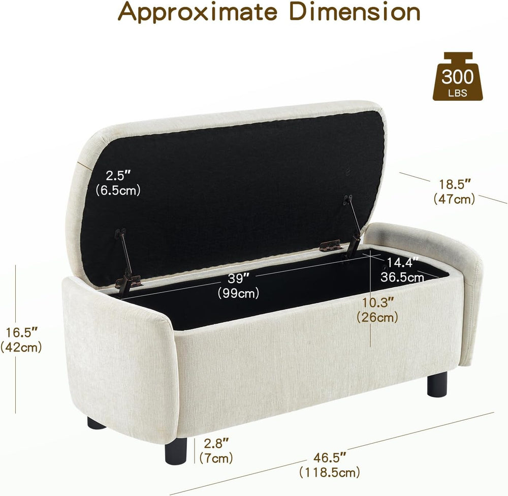 Furniliving 46.5‘’ Chenille Storage Bench, Button-Tufted Upholstered Storage ...