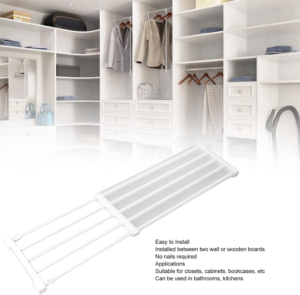 Expandable Closet Shelf, 20kg/44lb Load Adjustable Tension Rod Shelf Steel Tu...