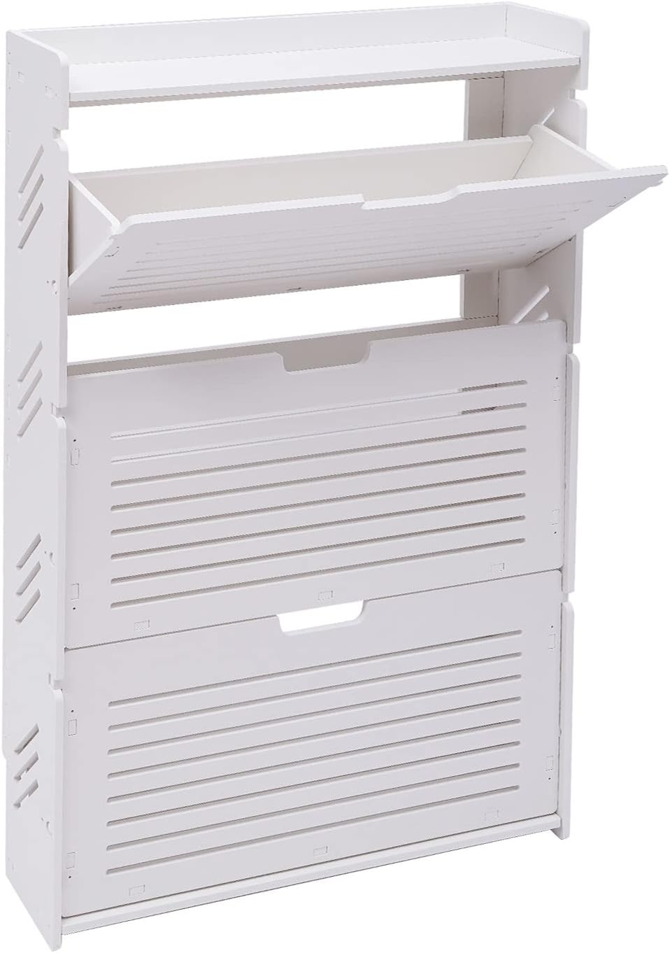 DYRABREST Ultra-Thin Narrow Shoe Cabinet with 3 Flip Drawers,White