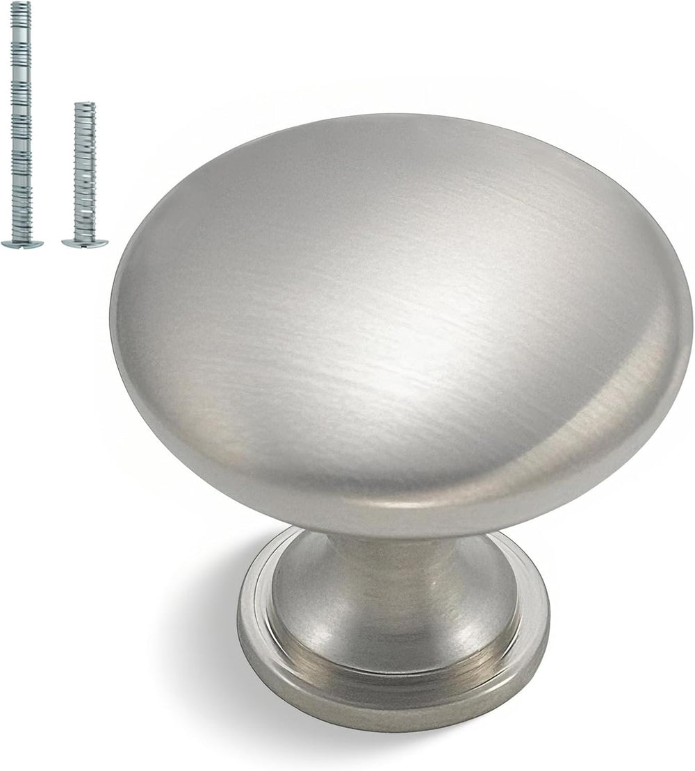 homdiy 30 Pack Brushed Nickel Round Zinc Alloy Cabinet Knobs 1-1/8 Inch