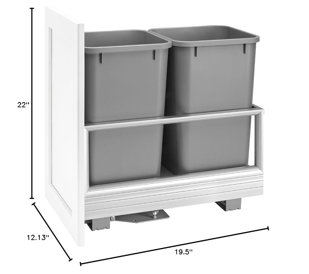 Rev-A-Shelf Double 27 Quart Pull Out Trash Can for Base Kitchen Cabinets, Sto...