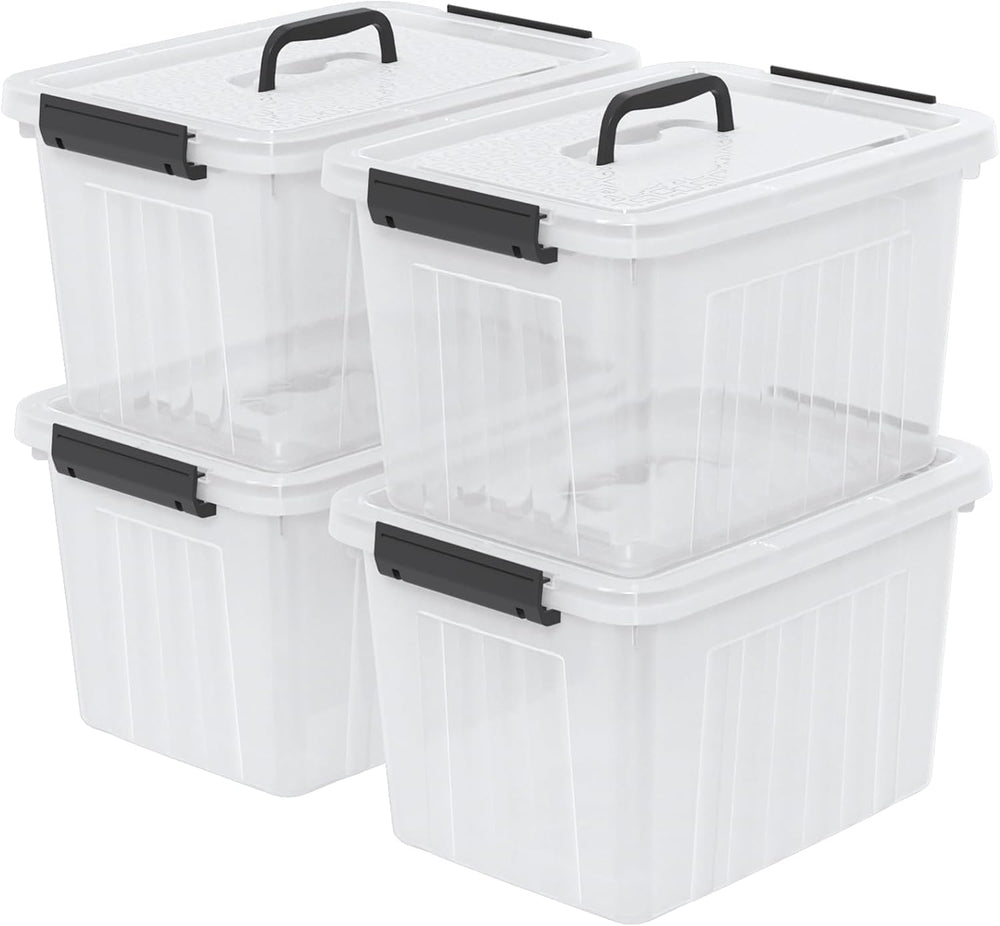 Yuright 20 Quart Clear Lidded Storage Bins, Plastic Organizing Box, 4 Pack