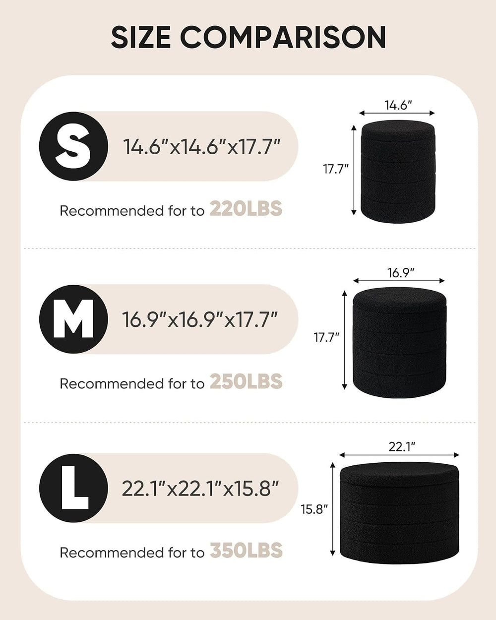 B FSOBEIIALEO Folding Storage Ottoman, Round Sherpa Ottomans, Black