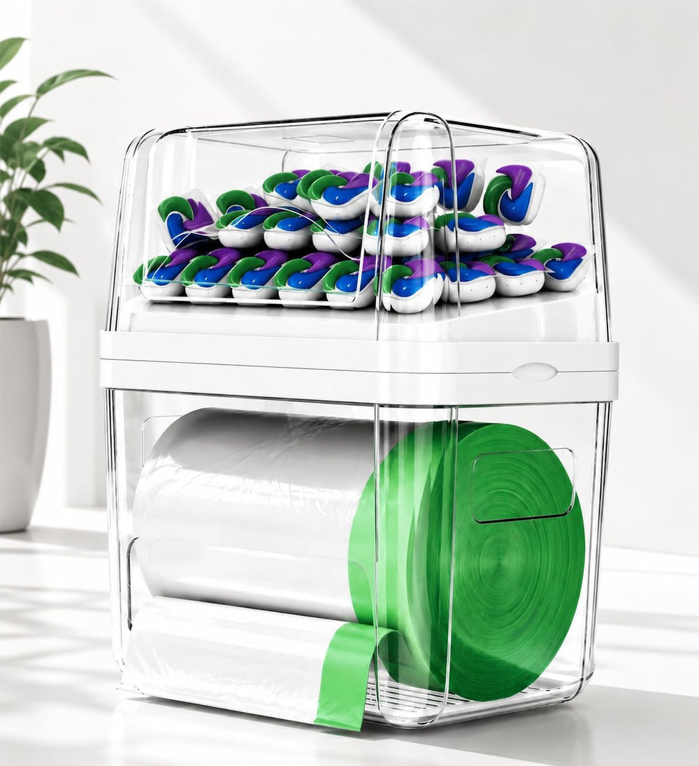 Trash Bag Dispenser Dishwasher Pods Organizer, Clear Acrylic Garbage Bag Hold...