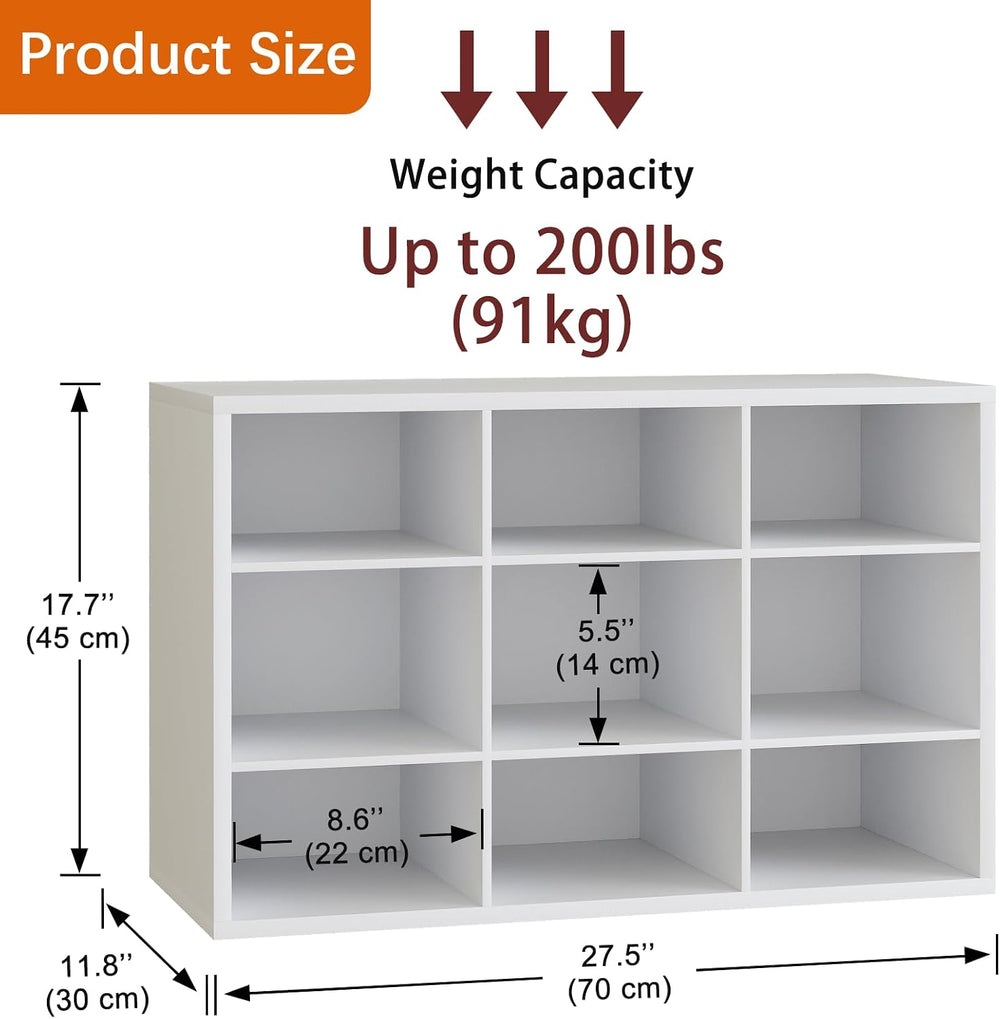 Garden 4 you Shoe Storage Bench, Cubby Shoe Rack with 9 Cubbies, 3-Tier Wood ...