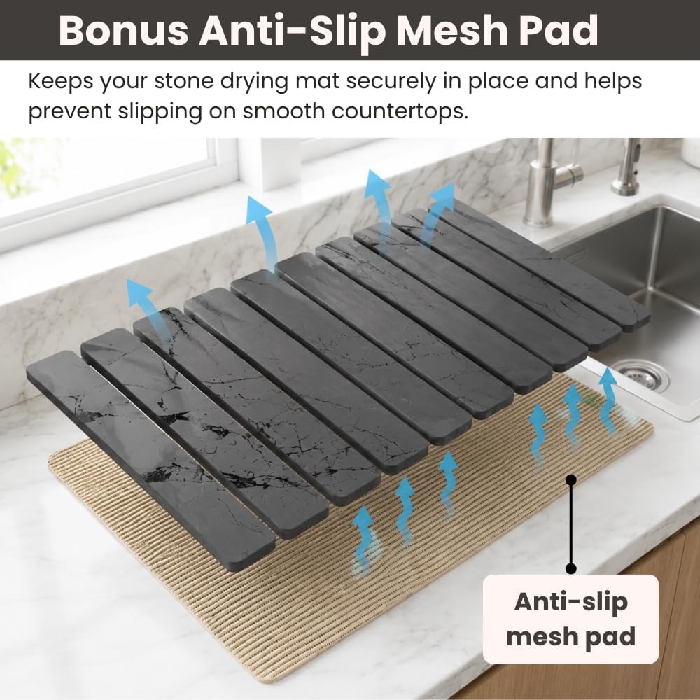 Large Stone Drying Mat for Kitchen Counter | Foldable Kitchen Pad