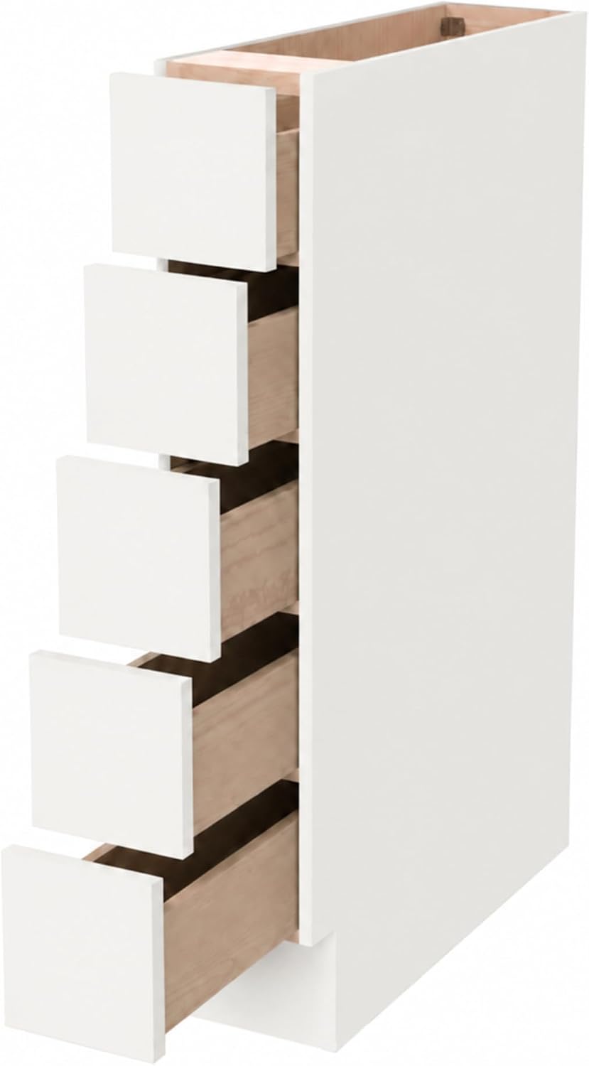 6 Inch Narrow Kitchen Cabinet with 5 Drawers (Dov White, Shaker)