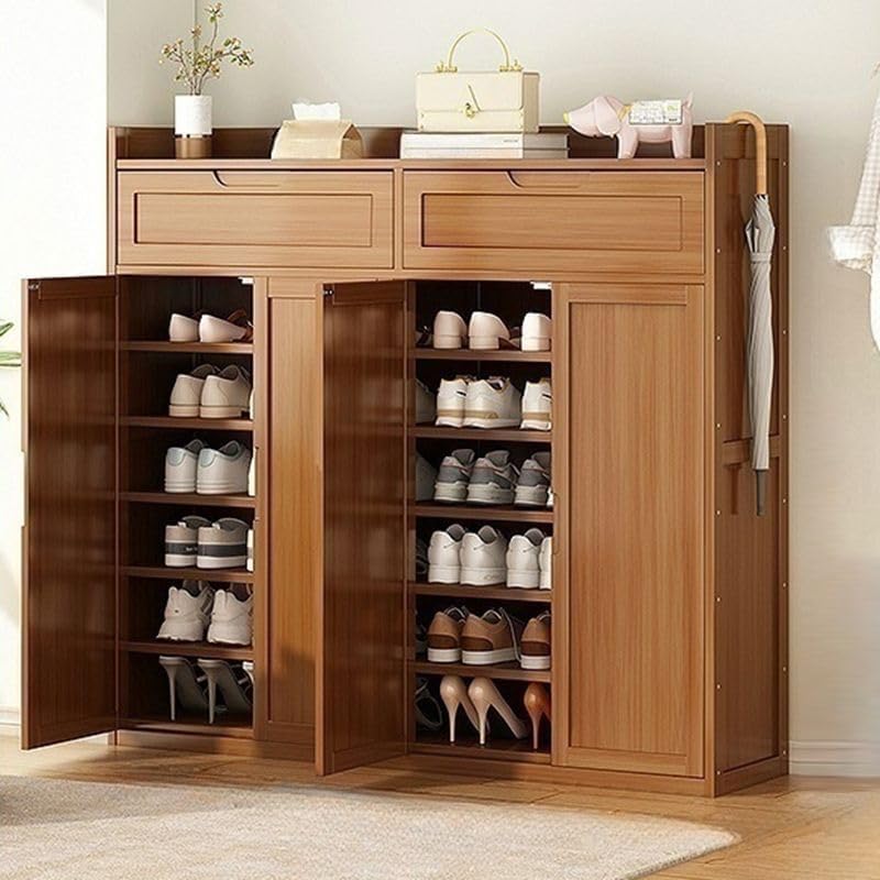 Wood Shoe Storage Cabinet with 8 Tiers, Shoe Storage Rack Closed Back, Free S...