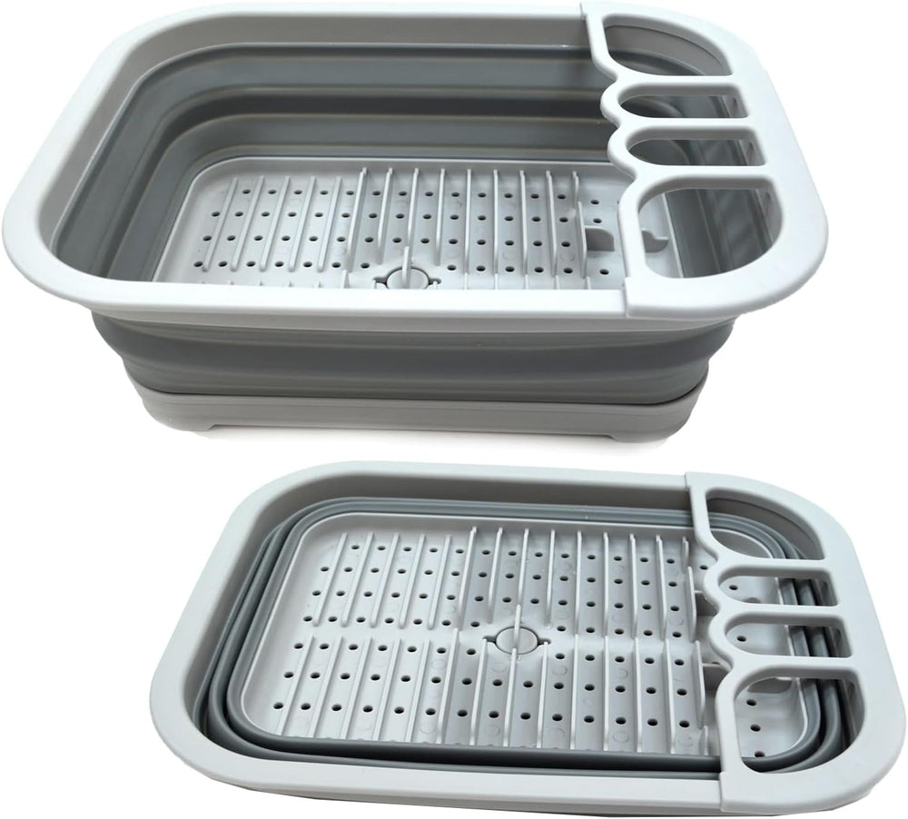 SAMMART Set of 2 Collapsible Dish Drainer with Drainer Board - Foldable Dryin...
